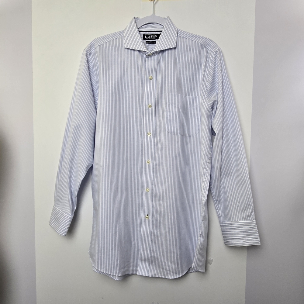 Lauren Ralph Lauren Men's Slim Stretch Blue Pinstripe Non-Iron Dress Shirt